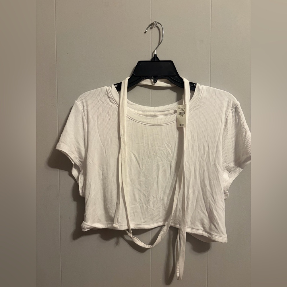 Aerie White Cropped Wrap around Top